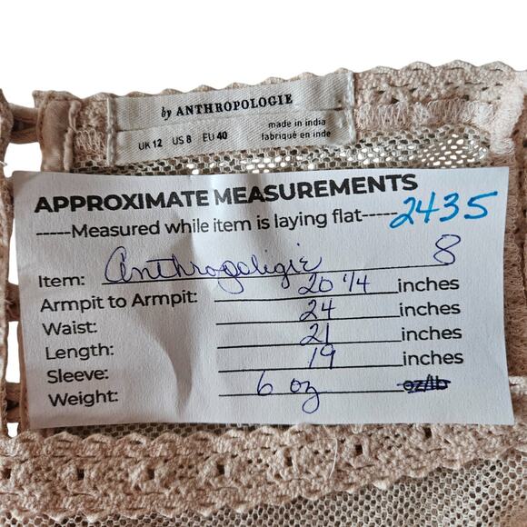 By Anthropologie Valentia Top 8 Light Pink Peasant Lace Mesh 3/4 Sleeve Blouse - Picture 12 of 13